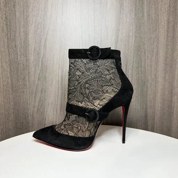 Louboutin Boteboot Suede and Lace Ankle Boots - Picture 1 of 10